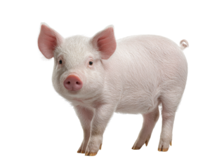 Adorable pink piglet stands playfully, a charming isolated image, isolated animal with transparent