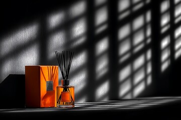 Orange diffuser bottle with sticks and box image