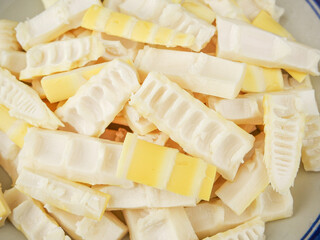Fresh Peeled Bamboo Shoots Sliced and Ready for Cooking - Spring Vegetable Preparation