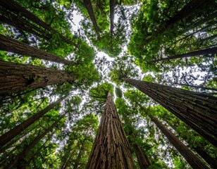 Lush forest canopy viewed from below