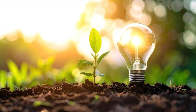 Sunlight, sprout, and lightbulb.  A symbol of growth and ideas