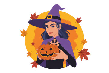 Witch holding a jackolantern isolated on transparent background