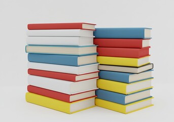 Colorful, modern books stacked neatly, illustrating education and knowledge on a minimalist background