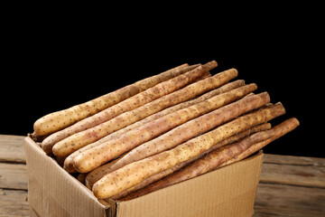 Fresh Chinese Yam Sticks from Henan in Box - Traditional Asian Root Vegetable
