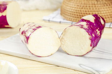 Fresh Purple Radishes Sliced on Cutting Board - Gannan Huai Shan Jade Vegetables