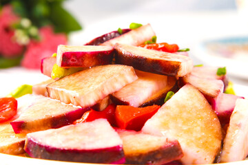 Fresh Sliced Radish Salad with Sweet Dressing - Healthy Asian Vegetable Dish
