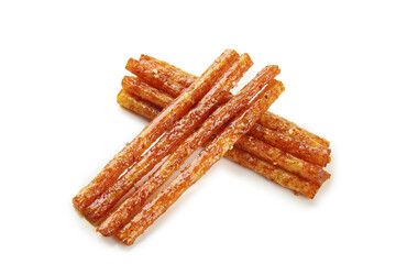 Spicy Dried Squid Strips - Traditional Asian Snack Food on White Background