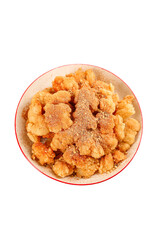 Golden Crispy Fried Chicken Pieces with Salt Seasoning in White Bowl