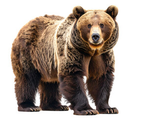 Fototapeta premium Realistic Brown Bear Standing on Hind Legs, Wildlife Animal Portrait, isolated on transparent background PNG
