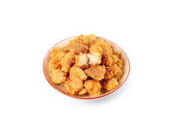 Golden Crispy Korean Fried Chicken Pieces with Salt Seasoning in Bowl