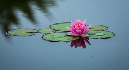 Pink water lily on pond