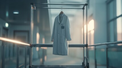 Lab Coat on Hanger in Modern Medical Facility Interior