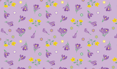 Seamless Floral Pattern with Purple and Yellow Flowers on violet Background