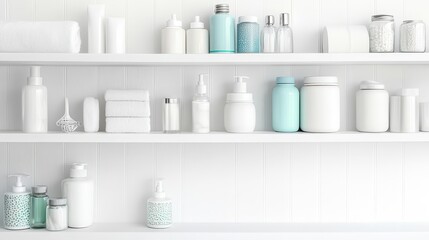 Modern Bathroom Shelves Displaying Skincare and Bath Products