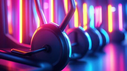 Neon Fitness Equipment With Colorful Lights in Modern Gym Interior