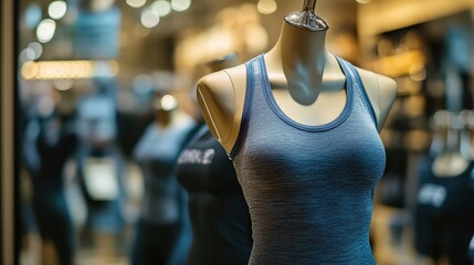 Mannequin Displaying Blue Sports Tank Top in Trendy Boutique
