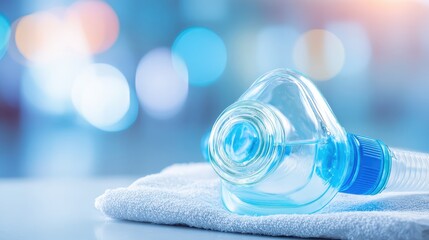 Medical Breathing Mask on Towel with Soft Focus Background