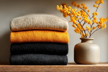 Stacked knitwear with yellow floral arrangement sweaters orange