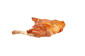 Smoked Rabbit Foreleg Roasted Fresh Meat Dish Golden Brown Crispy Skin White Background