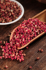 Red Sichuan Peppercorns in Wooden Spoon - Chinese Cooking Spices and Seasonings