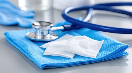 Medical Equipment and Supplies on Blue Surface for Healthcare Use