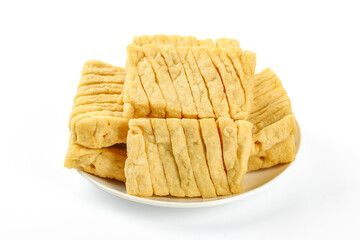 Sliced Dried Bean Curd Tofu on Plate - Traditional Asian Protein Food Ingredient