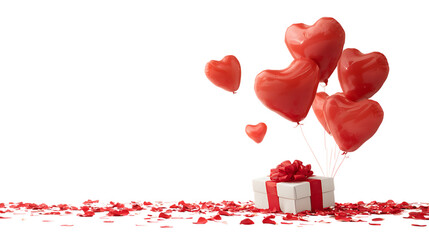 red gift box with heart isolated on white background