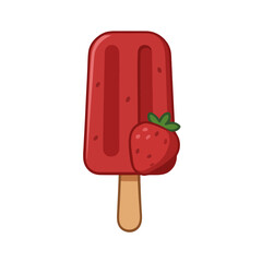 Cute Strawberry Popsicle Cartoon: Red Frozen Treat for Summer Snack and Dessert
