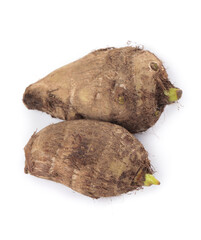Fresh Taro Roots with Brown Skin Isolated on White Background - Asian Vegetable Ingredient