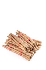 Fresh Chinese Yam Sticks Bundle White Background Henan Traditional Medicine