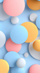 Pastel 3D circles overlapping on soft background. 
