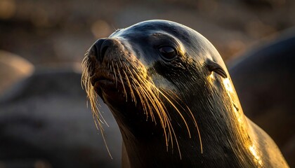 Close-up of a sea lion's head in sunlight