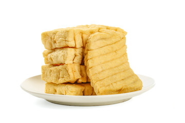 Dried Tofu Skewers on White Plate - Traditional Asian Protein Snack Food