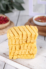 Dried Tofu Skewers Stack Traditional Asian Protein Snack Food Preparation Studio Shot