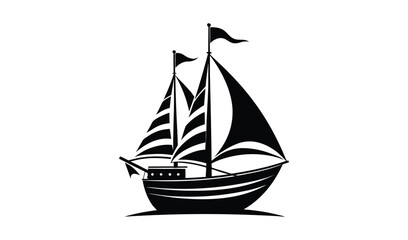 Black and white illustration of a classic sailing ship with two masts