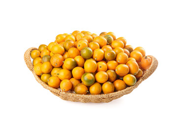 Fresh Kumquat Fruits from Rongan Guangxi China in Wicker Basket Display