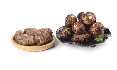Fresh Taro Roots in Bowls - Traditional Asian Vegetable Ingredient