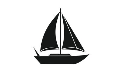 Black silhouette of a sailboat on a white background