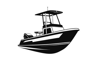 Modern center console fishing boat with t top and outboard motor