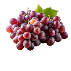 Fototapeta premium Bunch of fresh red grapes with green leaves on transparent background