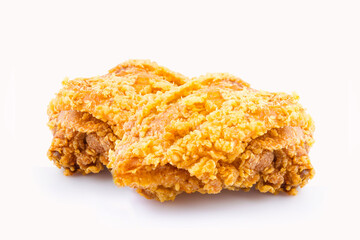 Crispy fried chicken, golden yellow color, looks delicious isolated on white