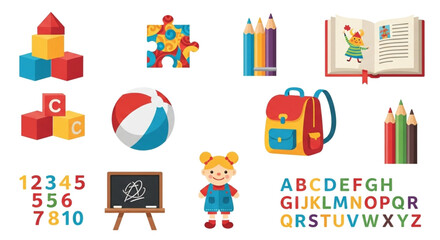 Education and learning icon set including ABC, 123, school supplies, and toys, removed-background__7_