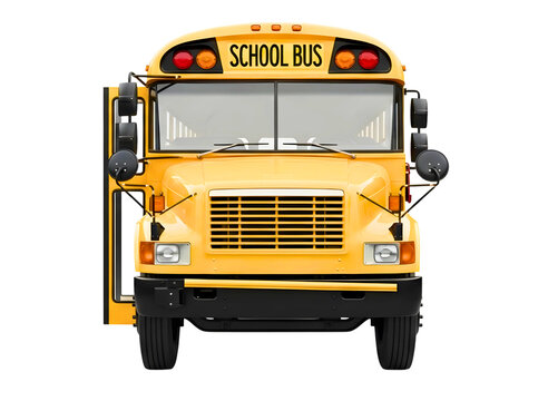 Front view of a classic yellow school bus isolated on transparent background - Powered by Adobe
