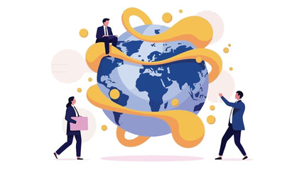 Global collaboration Business team supporting sustainable growth worldwide clean vector graphic