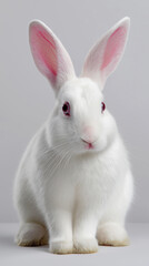 Fototapeta premium Portrait of white rabbit with pink ears. 