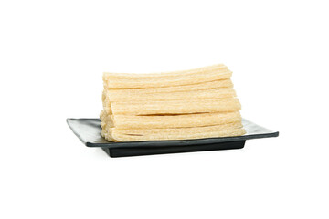 Homemade Wheat Gluten Noodles from Henan Province on Black Plate White Background