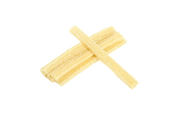 Dried Beef Jerky Sticks Crossed on White Background - Protein Snack Food