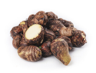 Fresh Taro Root Tubers from Shandong China on White Background