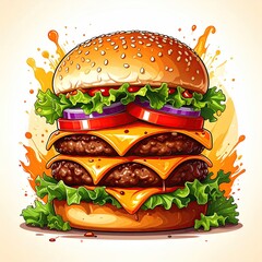 Triple-decker burger bursting with toppings