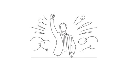 Obraz premium Businessman silhouette with fist raised a symbol of victory and success outlined in a minimalist